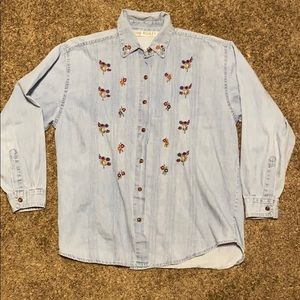 Super Cute Blue Floral Button Up